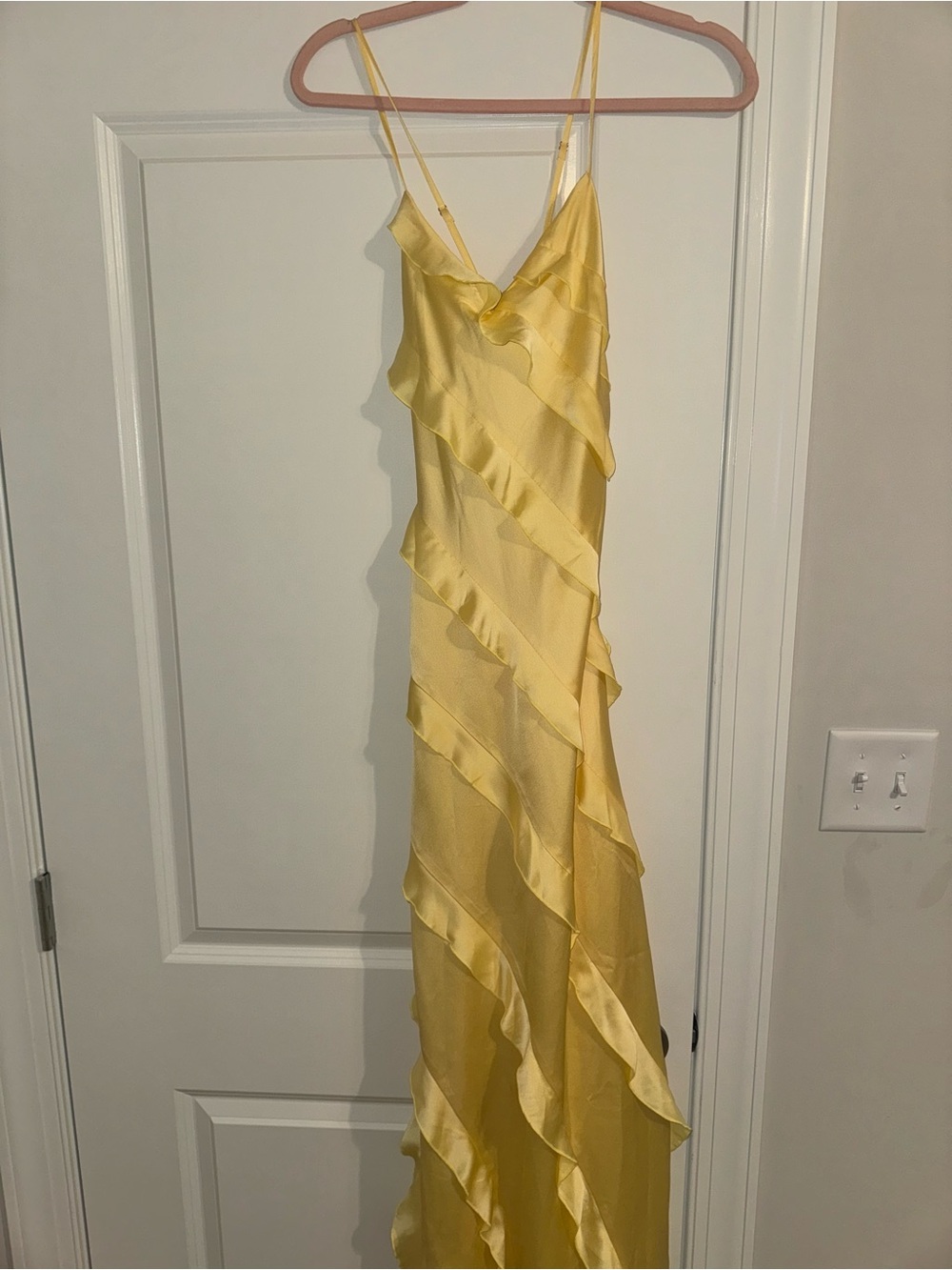 Yellow Satin Ruffle Slip Dress - Picture 3 of 5